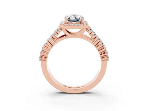 Rose gold Emerald Cut Halo Pavé Diamond Engagement Ring with Split Shank and Four-Prong Setting_3