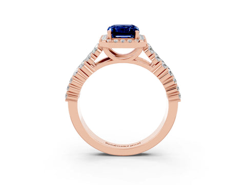 Rose gold Emerald Cut Halo Pavé Diamond Engagement Ring with Split Shank and Four-Prong Setting_3