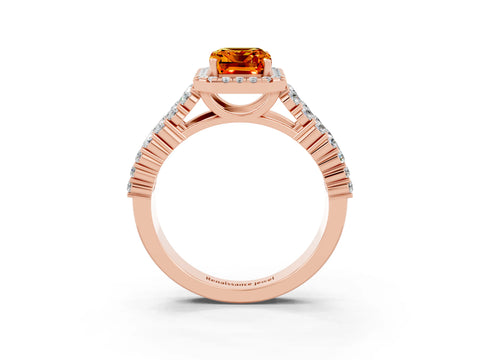 Rose gold Emerald Cut Halo Pavé Diamond Engagement Ring with Split Shank and Four-Prong Setting_3