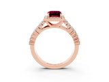Rose gold Emerald Cut Halo Pavé Diamond Engagement Ring with Split Shank and Four-Prong Setting_3