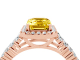 Rose gold Emerald Cut Halo Pavé Diamond Engagement Ring with Split Shank and Four-Prong Setting_4