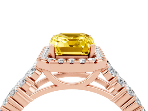 Rose gold Emerald Cut Halo Pavé Diamond Engagement Ring with Split Shank and Four-Prong Setting_4