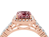 Rose gold Emerald Cut Halo Pavé Diamond Engagement Ring with Split Shank and Four-Prong Setting_4