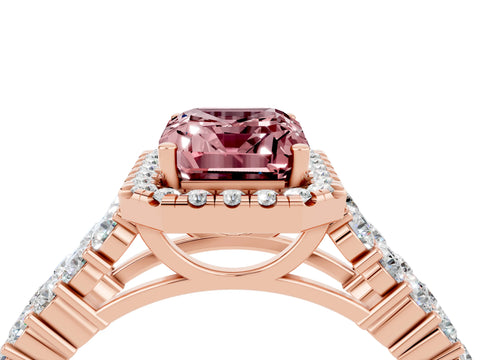 Rose gold Emerald Cut Halo Pavé Diamond Engagement Ring with Split Shank and Four-Prong Setting_4