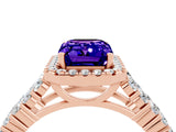 Rose gold Emerald Cut Halo Pavé Diamond Engagement Ring with Split Shank and Four-Prong Setting_4
