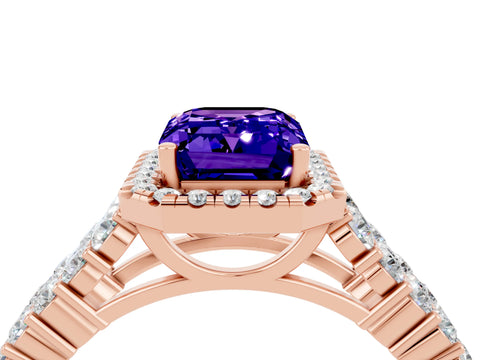 Rose gold Emerald Cut Halo Pavé Diamond Engagement Ring with Split Shank and Four-Prong Setting_4