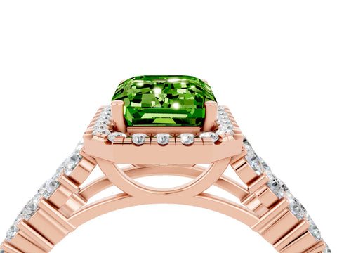 Rose gold Emerald Cut Halo Pavé Diamond Engagement Ring with Split Shank and Four-Prong Setting_4