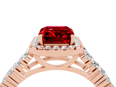 Rose gold Emerald Cut Halo Pavé Diamond Engagement Ring with Split Shank and Four-Prong Setting_4