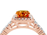 Rose gold Emerald Cut Halo Pavé Diamond Engagement Ring with Split Shank and Four-Prong Setting_4