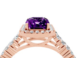 Rose gold Emerald Cut Halo Pavé Diamond Engagement Ring with Split Shank and Four-Prong Setting_4