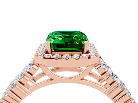 Rose gold Emerald Cut Halo Pavé Diamond Engagement Ring with Split Shank and Four-Prong Setting_4