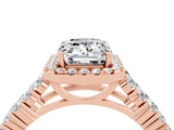 Rose gold Emerald Cut Halo Pavé Diamond Engagement Ring with Split Shank and Four-Prong Setting_4