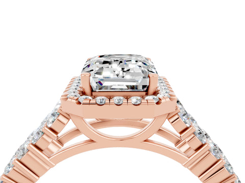 Rose gold Emerald Cut Halo Pavé Diamond Engagement Ring with Split Shank and Four-Prong Setting_4