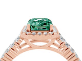 Rose gold Emerald Cut Halo Pavé Diamond Engagement Ring with Split Shank and Four-Prong Setting_4