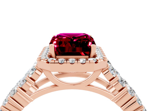 Rose gold Emerald Cut Halo Pavé Diamond Engagement Ring with Split Shank and Four-Prong Setting_4