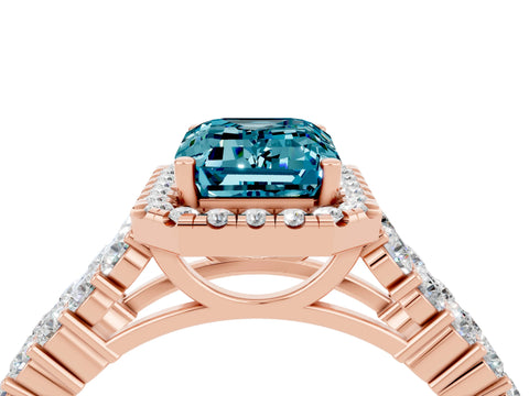Rose gold Emerald Cut Halo Pavé Diamond Engagement Ring with Split Shank and Four-Prong Setting_4