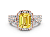 Rose gold Emerald Cut Halo Pavé Diamond Engagement Ring with Split Shank and Four-Prong Setting