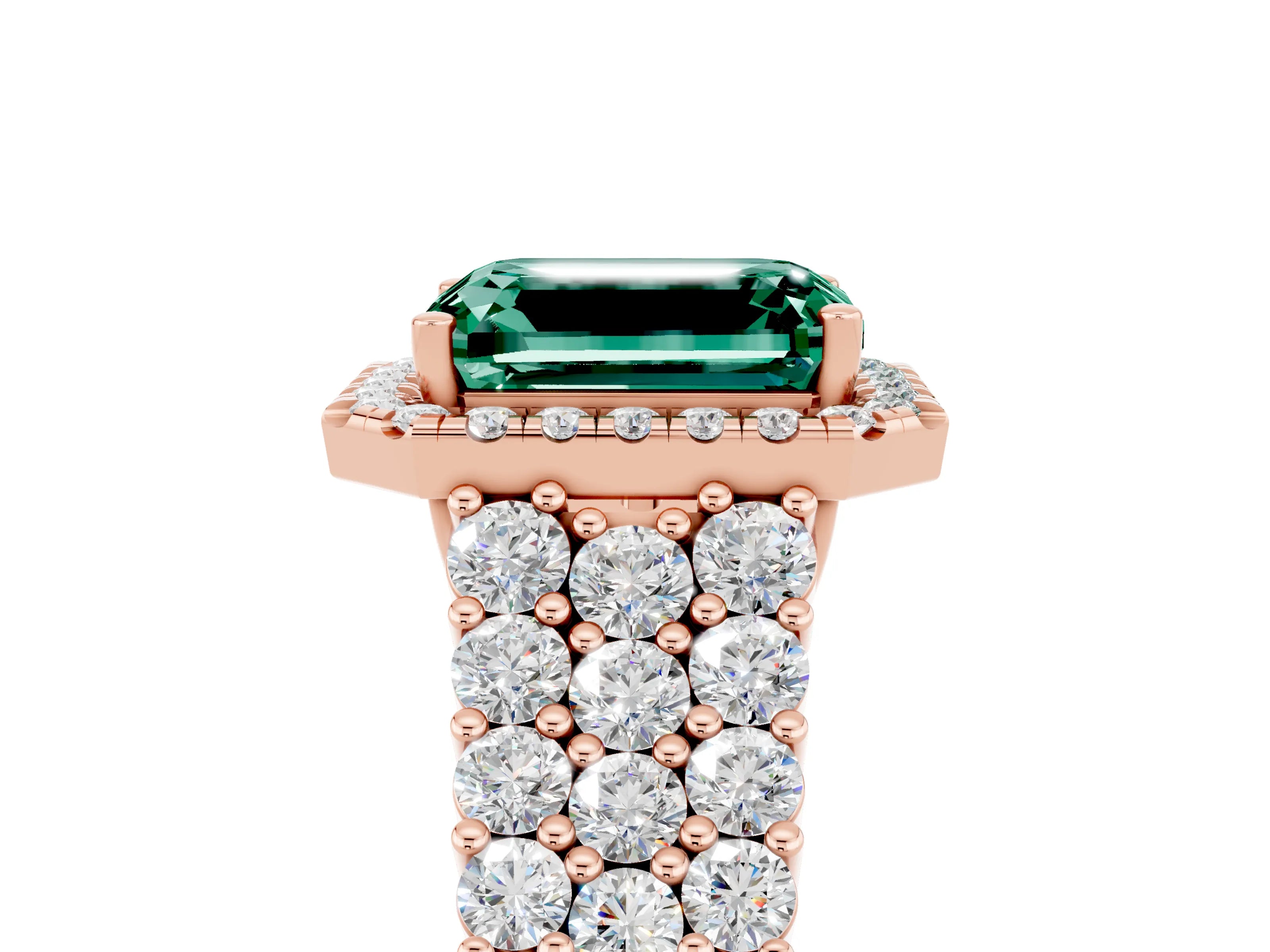 Rose gold Emerald Cut Halo Pavé Diamond Engagement Ring with Split Shank and Four-Prong Setting_5