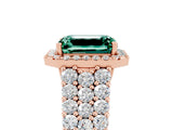 Rose gold Emerald Cut Halo Pavé Diamond Engagement Ring with Split Shank and Four-Prong Setting_5