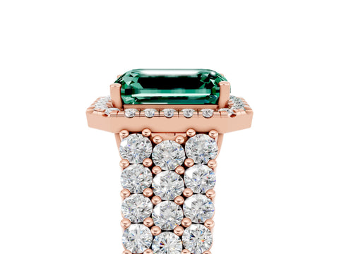 Rose gold Emerald Cut Halo Pavé Diamond Engagement Ring with Split Shank and Four-Prong Setting_5