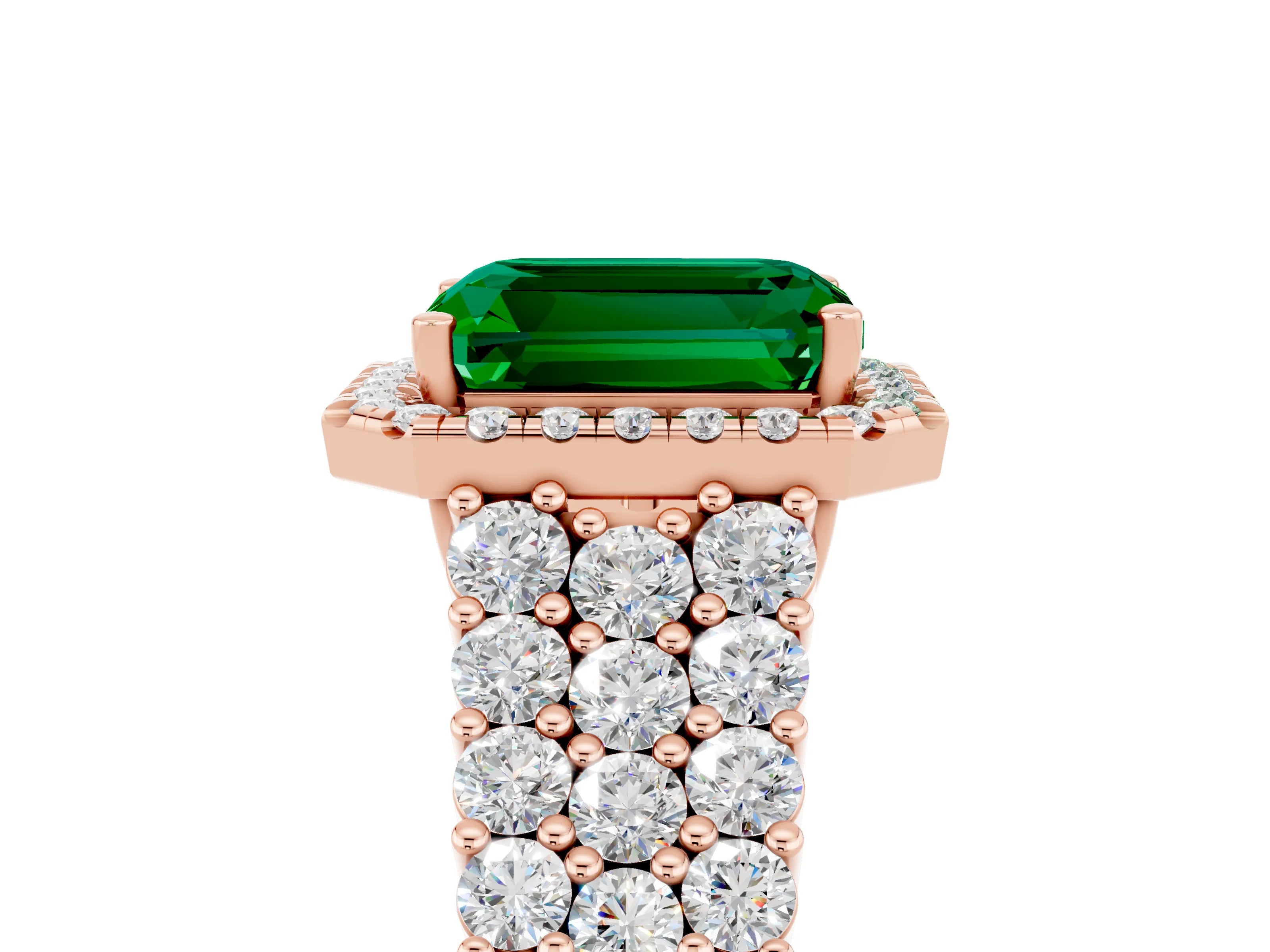 Rose gold Emerald Cut Halo Pavé Diamond Engagement Ring with Split Shank and Four-Prong Setting_5