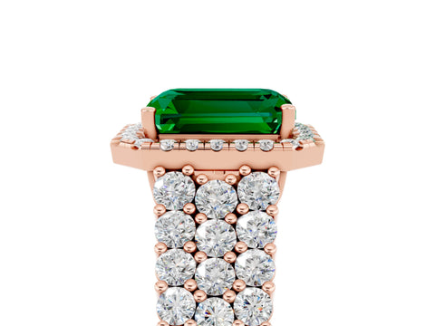 Rose gold Emerald Cut Halo Pavé Diamond Engagement Ring with Split Shank and Four-Prong Setting_5