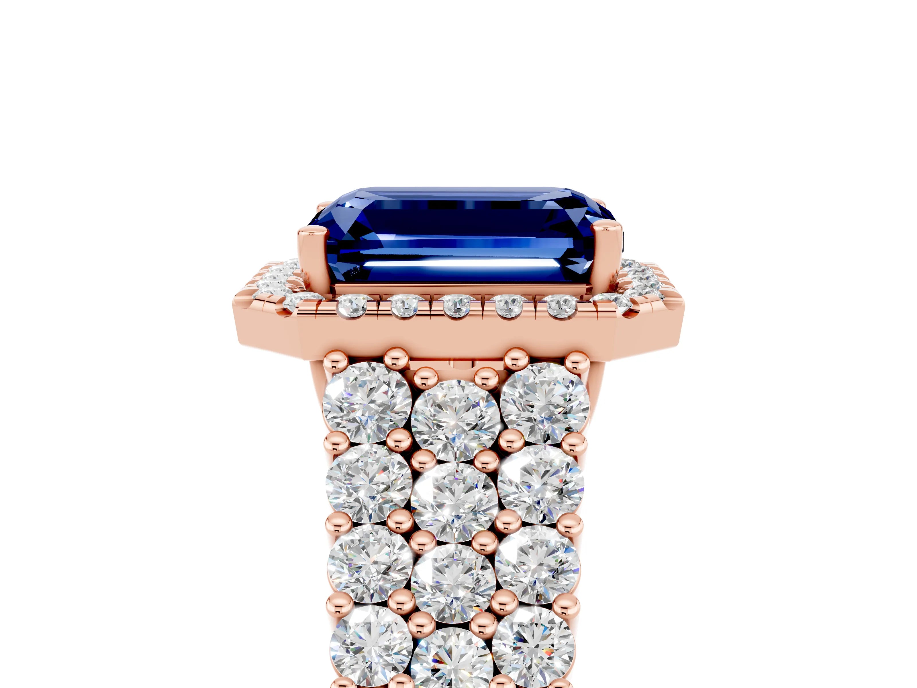 Rose gold Emerald Cut Halo Pavé Diamond Engagement Ring with Split Shank and Four-Prong Setting_5