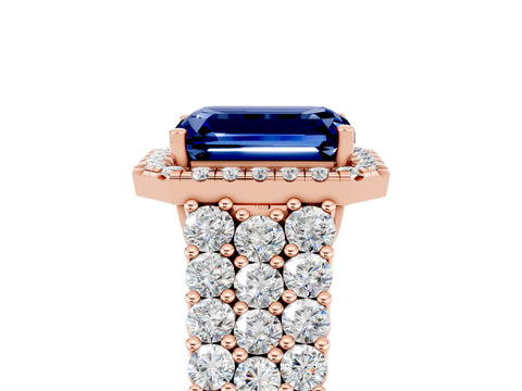 Rose gold Emerald Cut Halo Pavé Diamond Engagement Ring with Split Shank and Four-Prong Setting_5