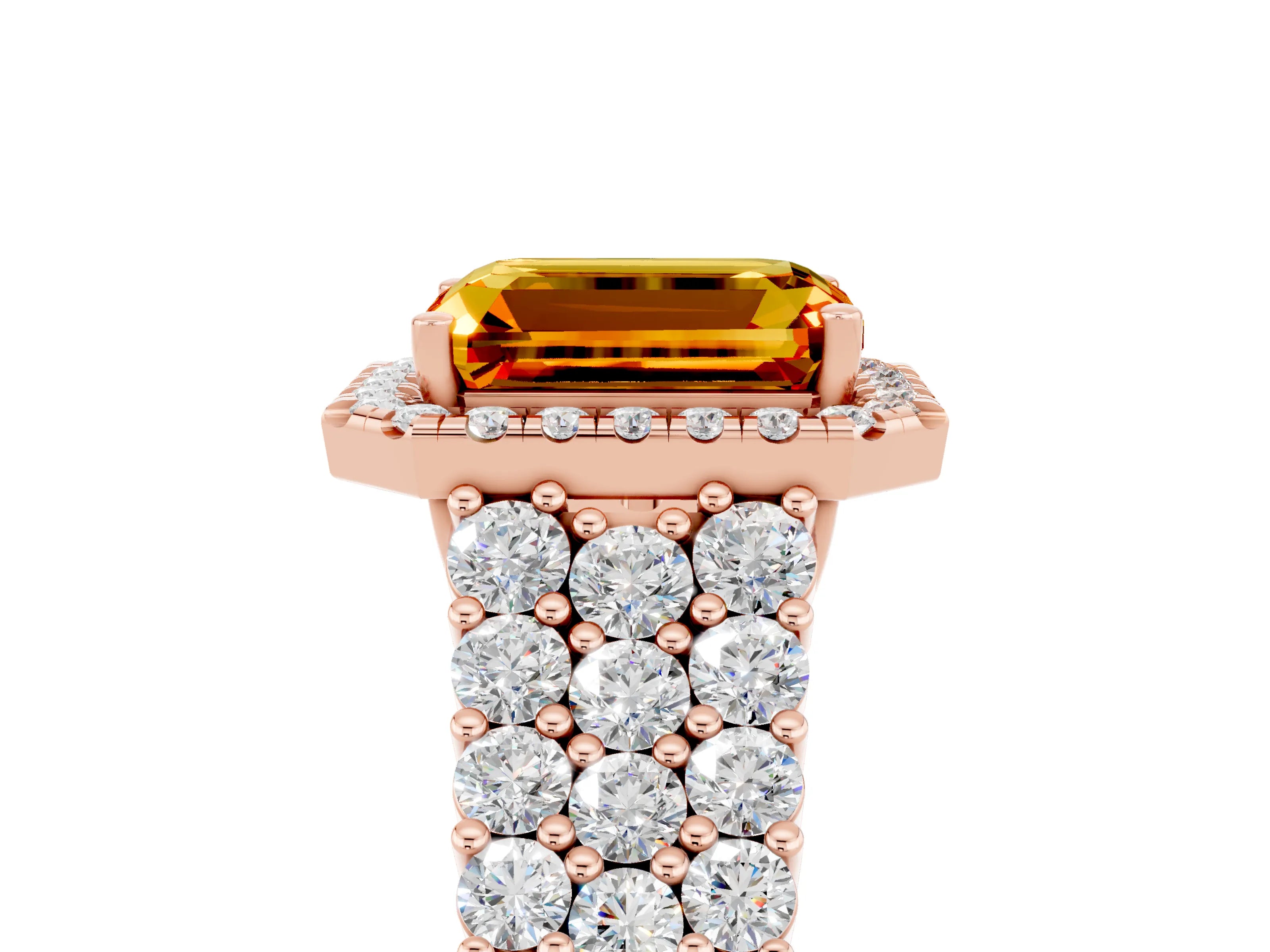 Rose gold Emerald Cut Halo Pavé Diamond Engagement Ring with Split Shank and Four-Prong Setting_5