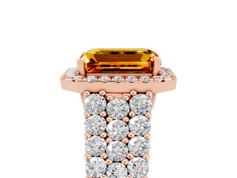 Rose gold Emerald Cut Halo Pavé Diamond Engagement Ring with Split Shank and Four-Prong Setting_5