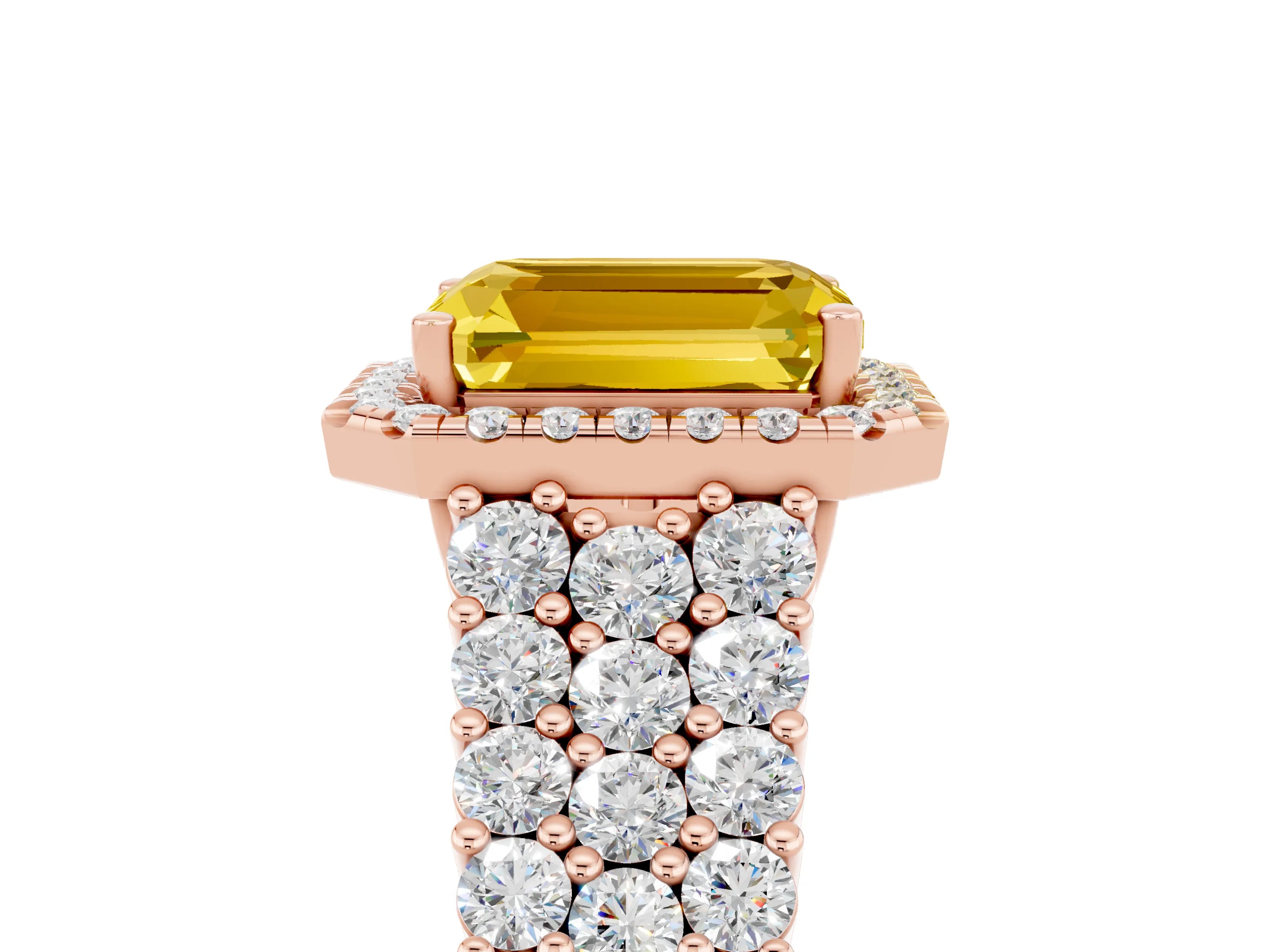 Rose gold Emerald Cut Halo Pavé Diamond Engagement Ring with Split Shank and Four-Prong Setting_5
