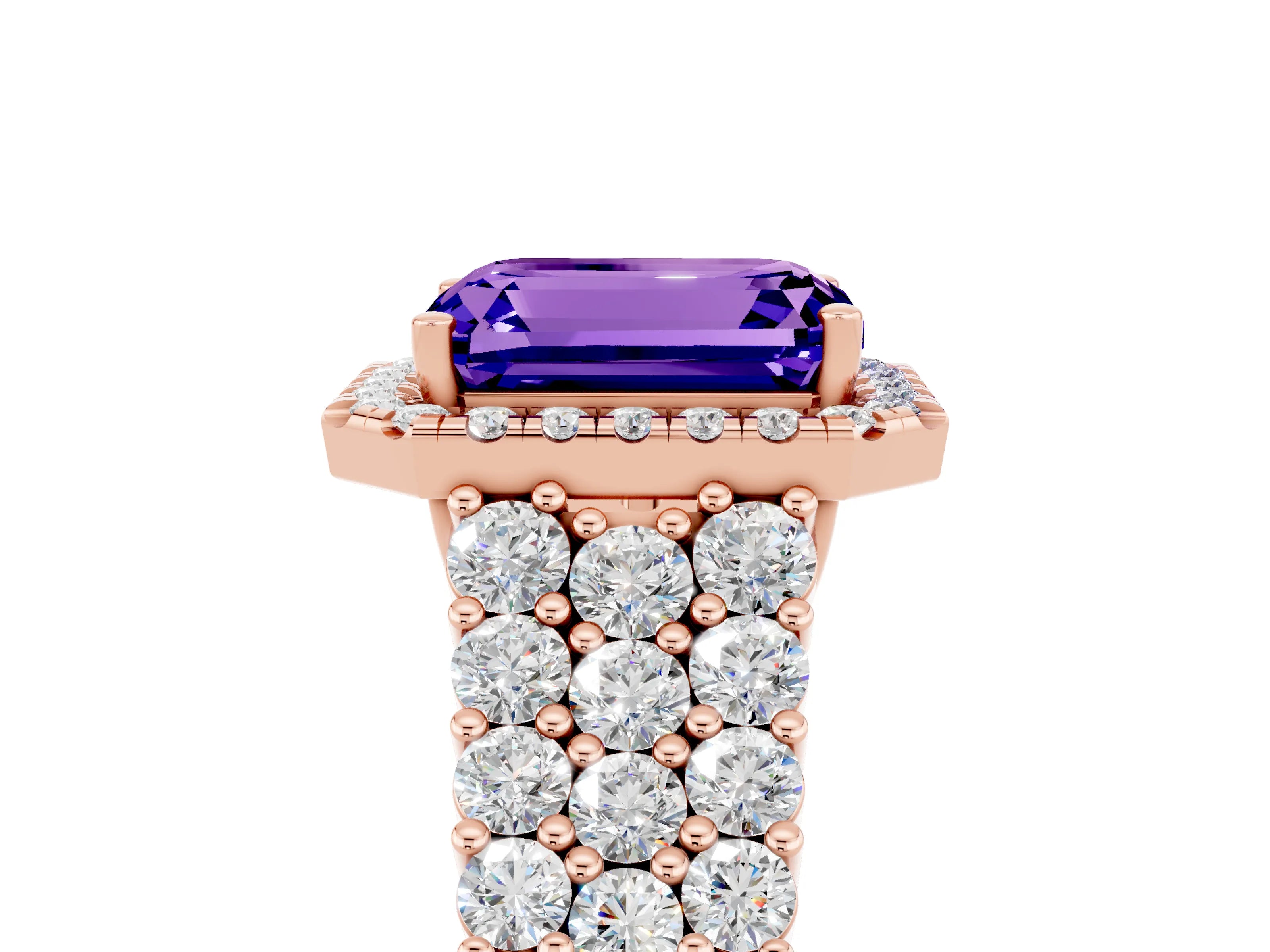Rose gold Emerald Cut Halo Pavé Diamond Engagement Ring with Split Shank and Four-Prong Setting_5