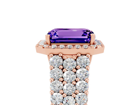 Rose gold Emerald Cut Halo Pavé Diamond Engagement Ring with Split Shank and Four-Prong Setting_5
