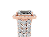 Rose gold Emerald Cut Halo Pavé Diamond Engagement Ring with Split Shank and Four-Prong Setting_5
