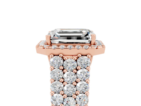 Rose gold Emerald Cut Halo Pavé Diamond Engagement Ring with Split Shank and Four-Prong Setting_5