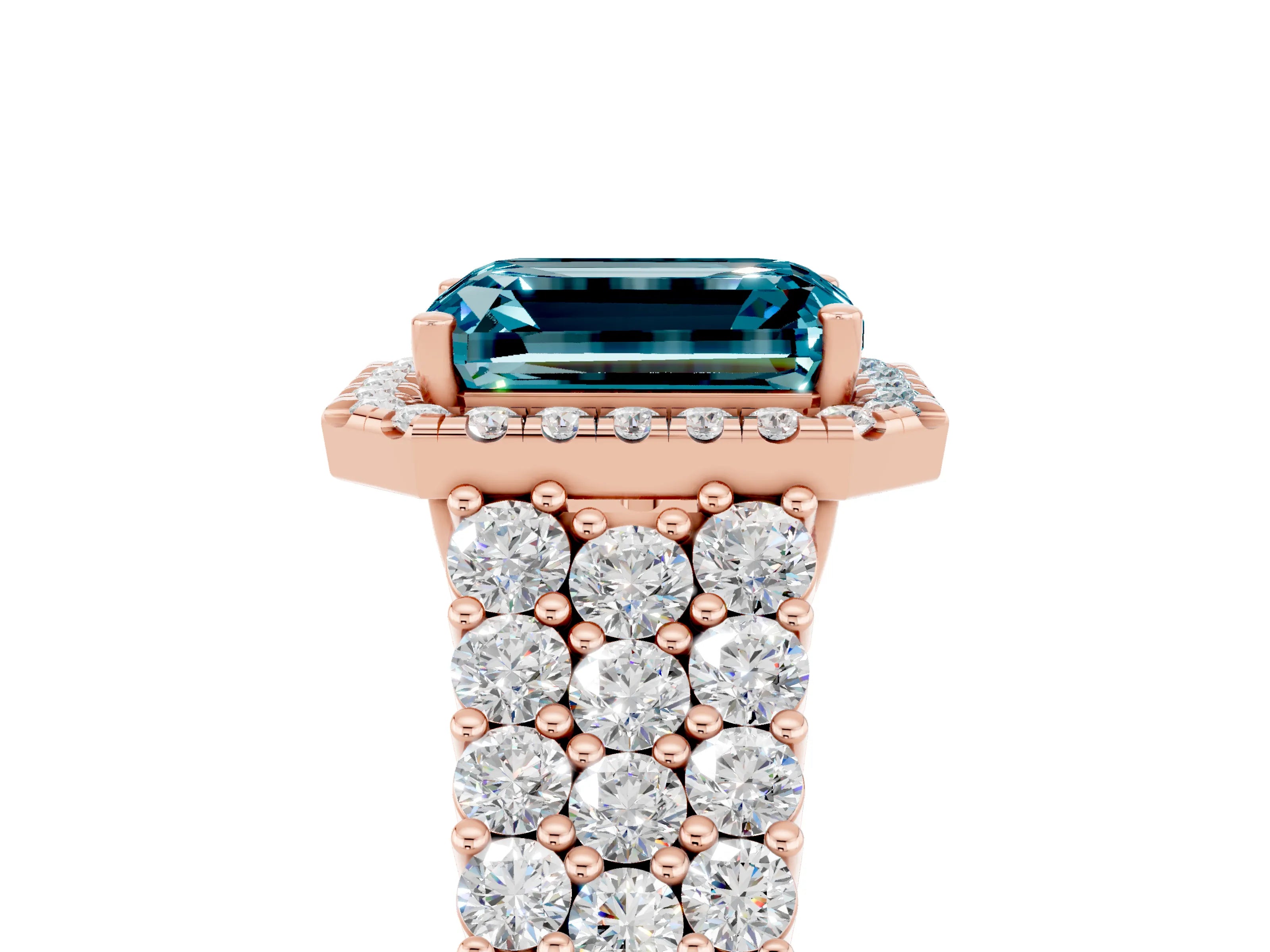 Rose gold Emerald Cut Halo Pavé Diamond Engagement Ring with Split Shank and Four-Prong Setting_5