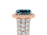 Rose gold Emerald Cut Halo Pavé Diamond Engagement Ring with Split Shank and Four-Prong Setting_5