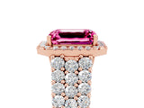 Rose gold Emerald Cut Halo Pavé Diamond Engagement Ring with Split Shank and Four-Prong Setting_5