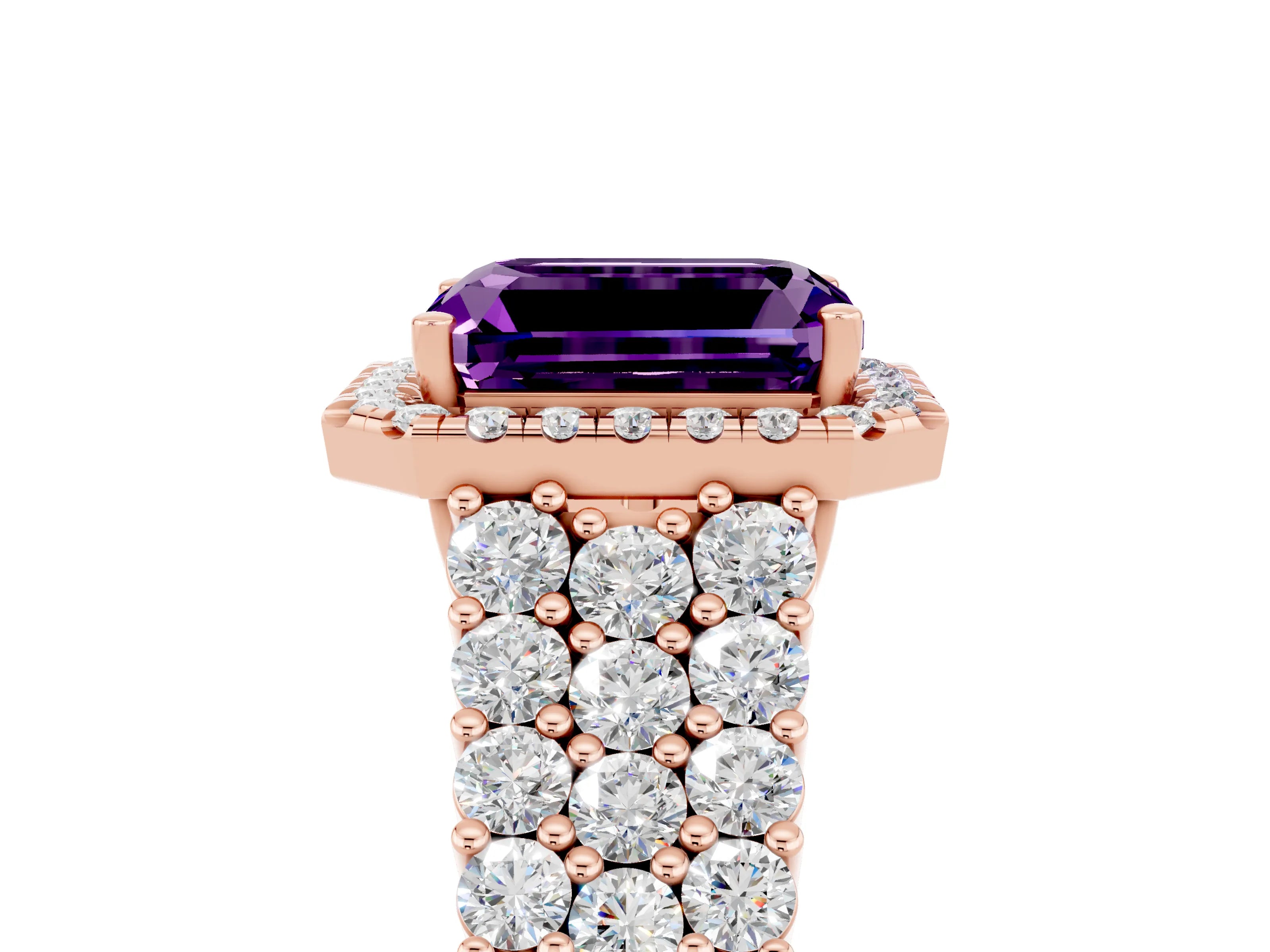 Rose gold Emerald Cut Halo Pavé Diamond Engagement Ring with Split Shank and Four-Prong Setting_5