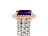 Rose gold Emerald Cut Halo Pavé Diamond Engagement Ring with Split Shank and Four-Prong Setting_5