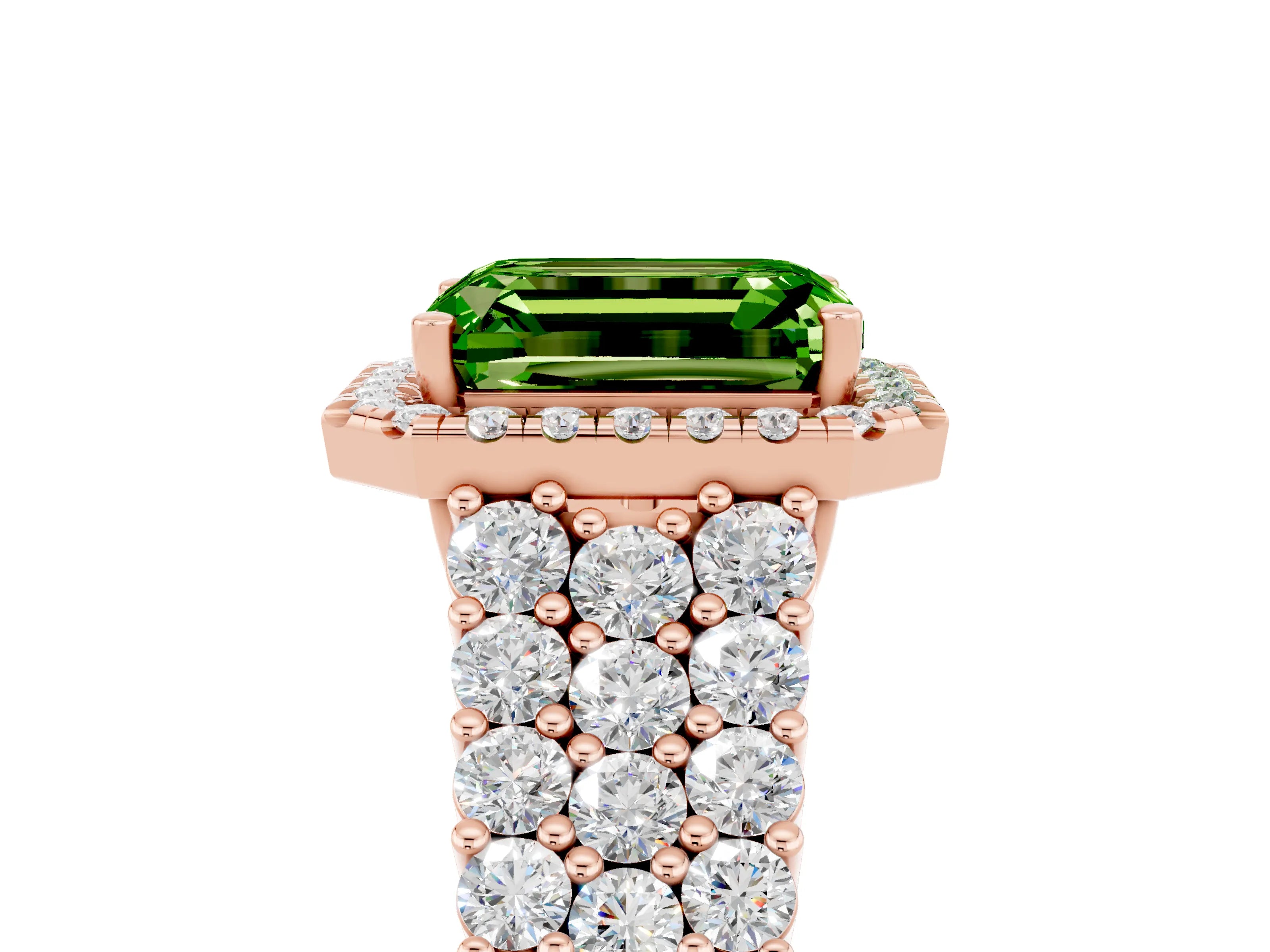 Rose gold Emerald Cut Halo Pavé Diamond Engagement Ring with Split Shank and Four-Prong Setting_5