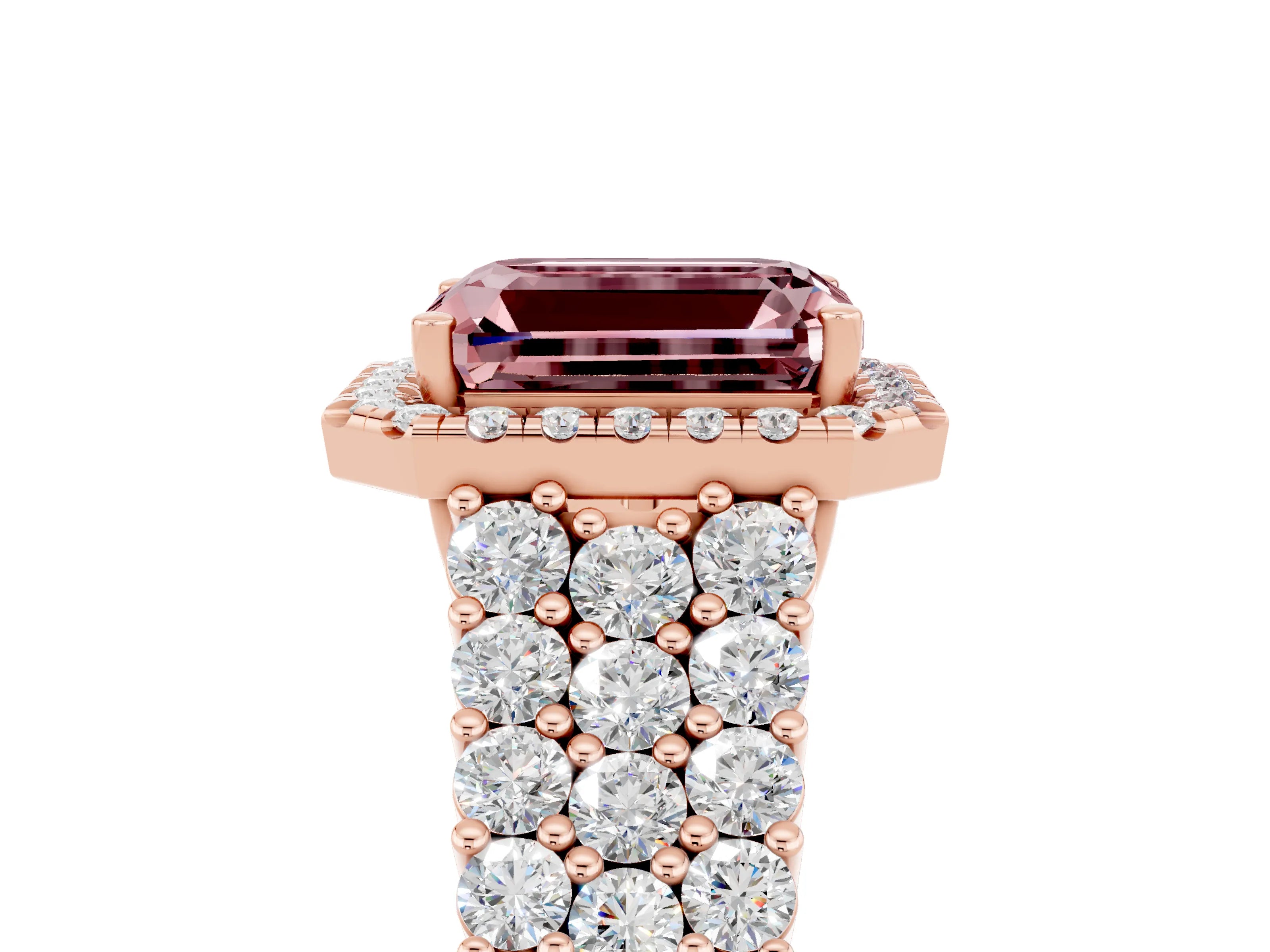 Rose gold Emerald Cut Halo Pavé Diamond Engagement Ring with Split Shank and Four-Prong Setting_5