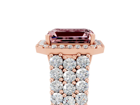 Rose gold Emerald Cut Halo Pavé Diamond Engagement Ring with Split Shank and Four-Prong Setting_5