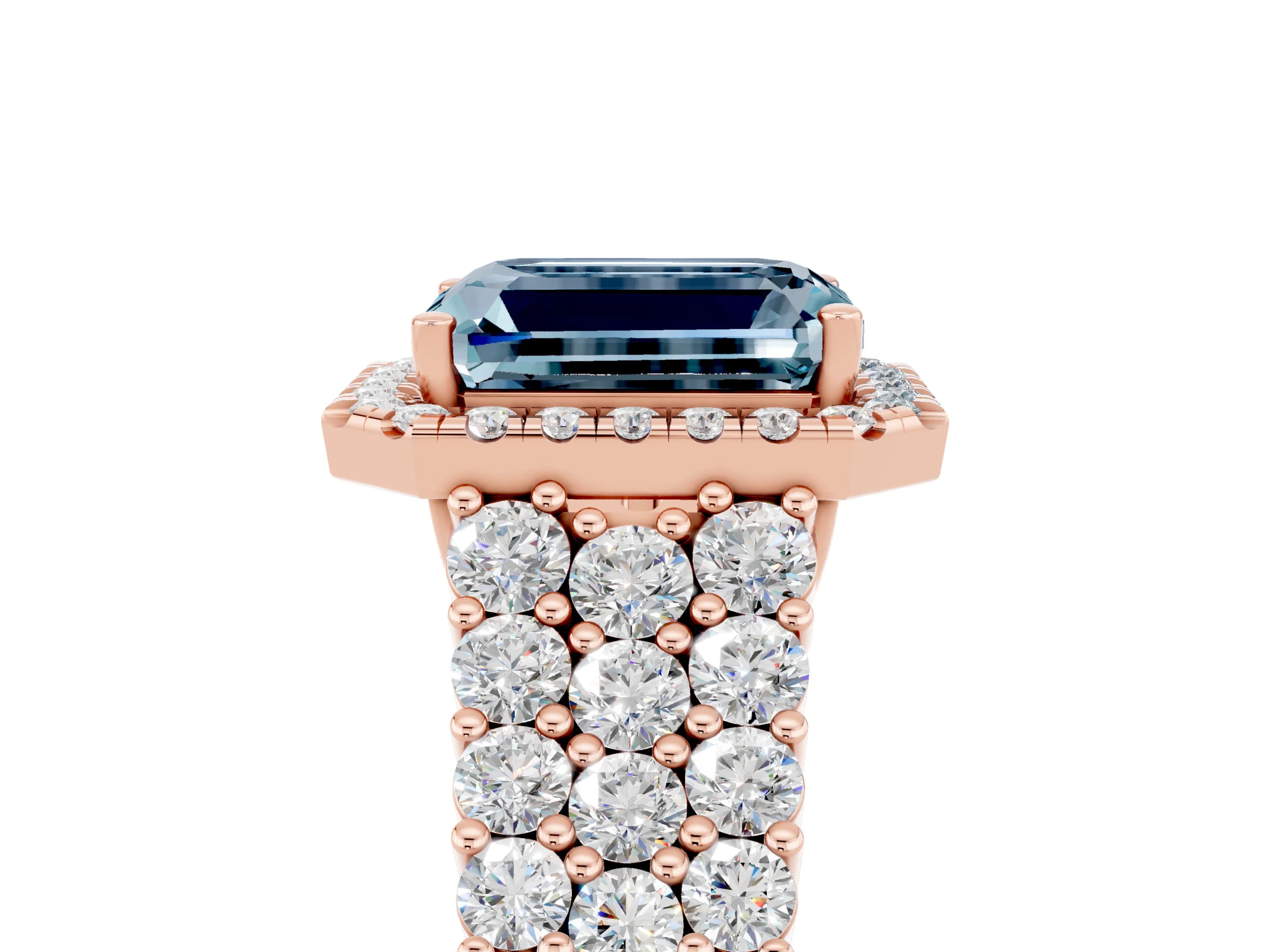Rose gold Emerald Cut Halo Pavé Diamond Engagement Ring with Split Shank and Four-Prong Setting_5
