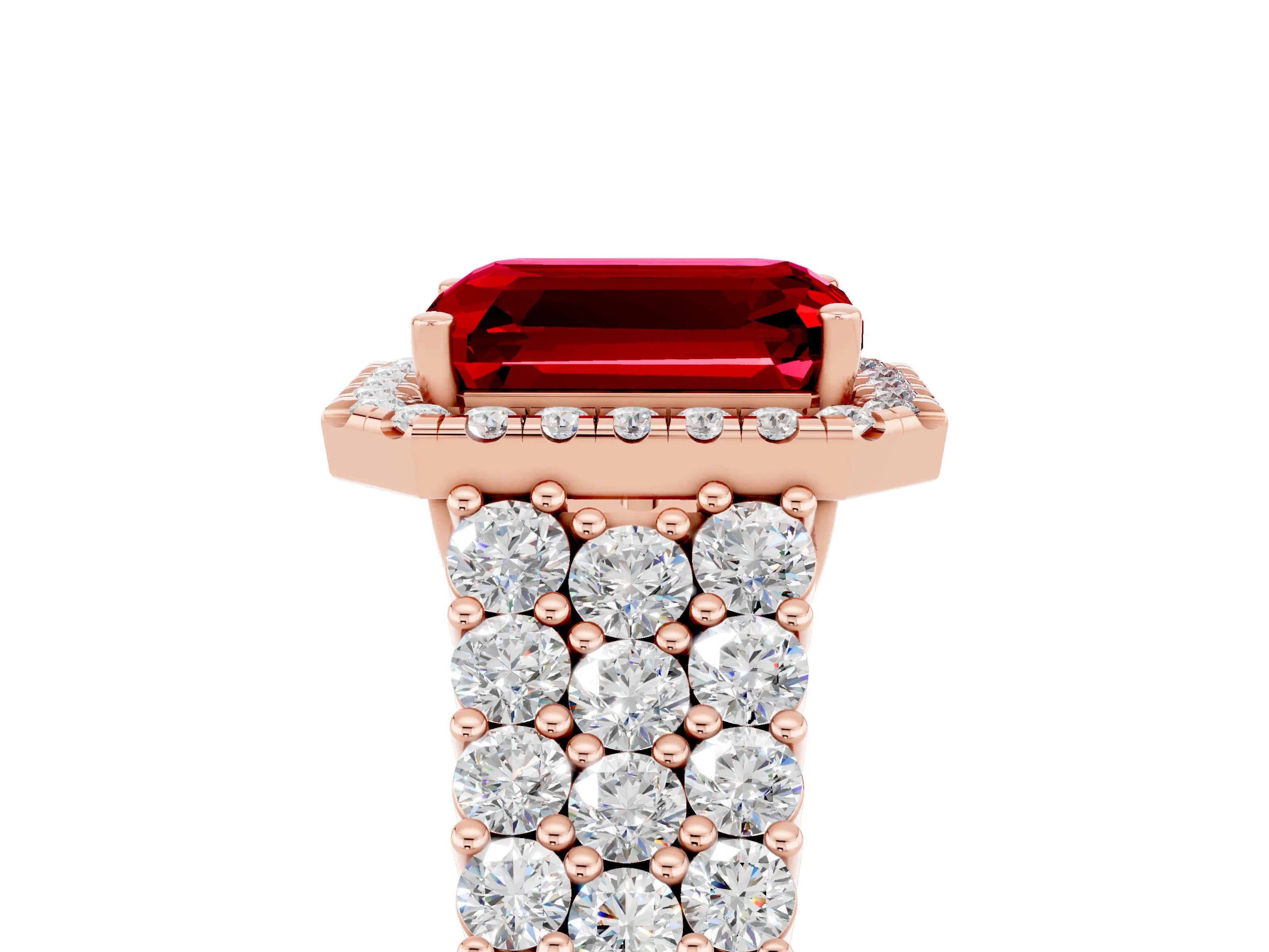 Rose gold Emerald Cut Halo Pavé Diamond Engagement Ring with Split Shank and Four-Prong Setting_5