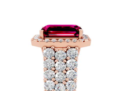Rose gold Emerald Cut Halo Pavé Diamond Engagement Ring with Split Shank and Four-Prong Setting_5