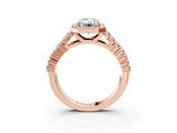 Rose gold Emerald Cut Halo Pavé Diamond Engagement Ring with Split Shank and Four-Prong Setting_6