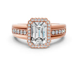 Rose gold Emerald Cut Halo Pave Band Four-Prong Ring_62