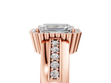 Rose gold Emerald Cut Halo Pave Band Four-Prong Ring_67