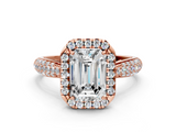 Rose gold Emerald Cut Halo Pave Band Four-Prong Setting Ring_35